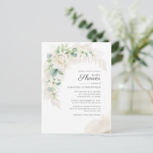 Eucalyptus Pampas Grass Greenery Girl Baby shower Uitnodiging Briefkaart (Staand voorkant)