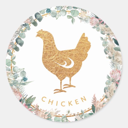 Eucalyptus Pampas Proteas Chicken Meal Choice  Ronde Sticker (Voorkant)