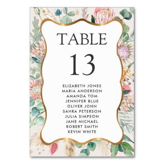 Eucalyptus Pampas Seating Chart Cards For Wedding Kaart (Achterkant)