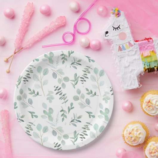 Eucalyptus Partij of Douche Borden Mint Papieren Bordje (Feest)