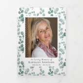 Eucalyptus Pattern Photo Memorial Service Programm Drieluik Uitnodiging (Cover)