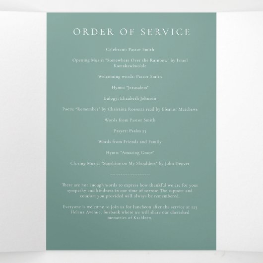 Eucalyptus Pattern Photo Memorial Service Programm Drieluik Uitnodiging (Binnenkant midden)