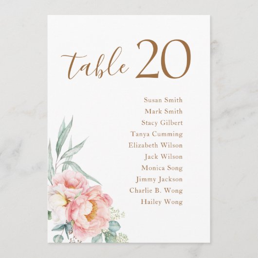 Eucalyptus Peonies Wedding Seating Chart Kaart (Voorkant)