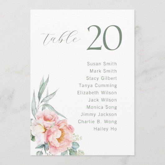 Eucalyptus Peonies Wedding Seating Chart Kaart (Voorkant)
