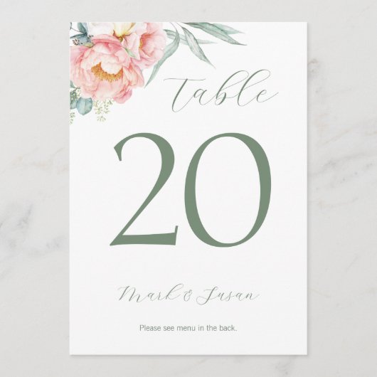 Eucalyptus Peonies Wedding Table Kaart & Menu (Voorkant)