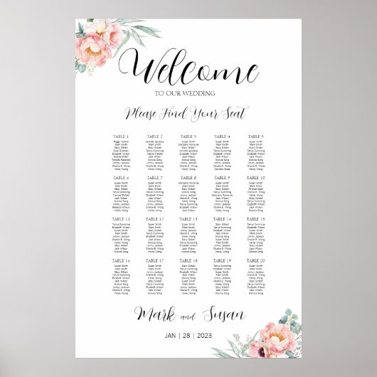 Eucalyptus Peonies Wedding Welkomstplaatje Poster (Voorkant)