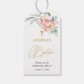 Eucalyptus Peony Baptism & Christening Gift Label Cadeaulabel (Voorkant)