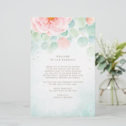 Eucalyptus Peony Floral Weddenschap Welkomstreisro (Staand voorkant)