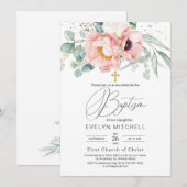 Eucalyptus Peony Poppy Flowers Cross Baptisme Kaart (Voorkant / Achterkant)