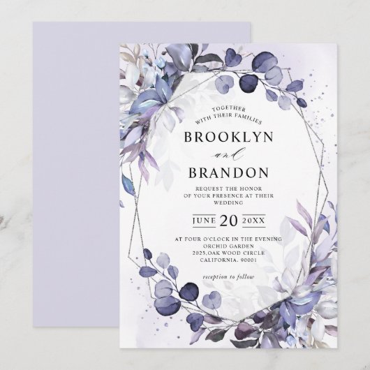 Eucalyptus Periwinkle Paarse Geometrische bruiloft Kaart (Voorkant / Achterkant)
