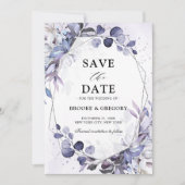 Eucalyptus Periwinkle Paarse Geometrische bruiloft Save The Date (Voorkant)