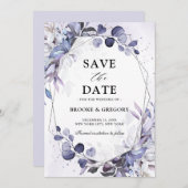 Eucalyptus Periwinkle Paarse Geometrische bruiloft Save The Date (Voorkant / Achterkant)