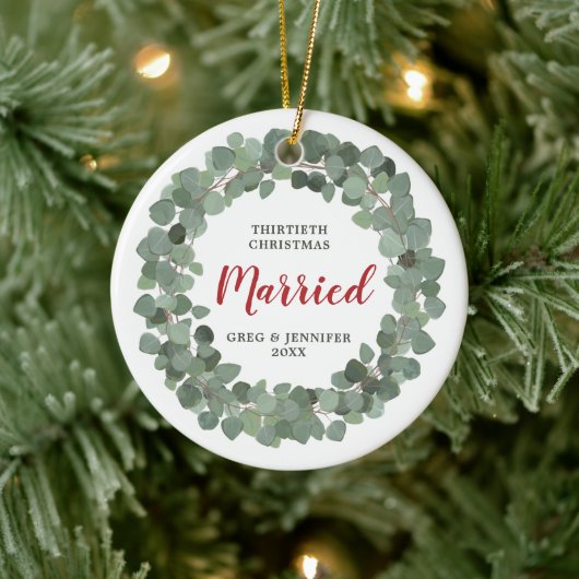 Eucalyptus Personalized 30th Christmas Married Keramisch Ornament (Boom)