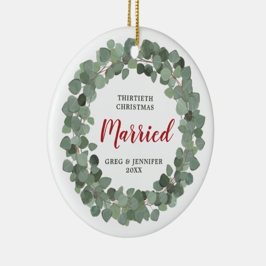 Eucalyptus Personalized 30th Christmas Married Keramisch Ornament (Rechts)