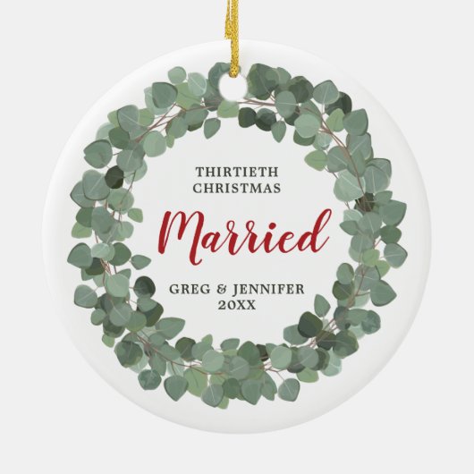 Eucalyptus Personalized 30th Christmas Married Keramisch Ornament (Achterkant)