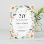 Eucalyptus perzik bloem 20e verjaardag kaart (Staand voorkant)