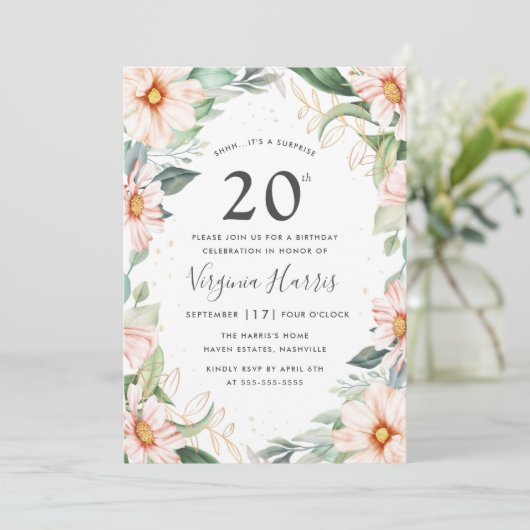 Eucalyptus perzik bloem 20e verjaardag kaart (Staand voorkant)