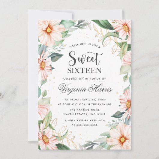 Eucalyptus Perzik Bloemzoet Zestien 16 Verjaardag Kaart (Voorkant)