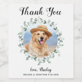 Eucalyptus Pet Foto Dog Favor Weddenschap Bedankt Wijn Etiket (Enkel label)