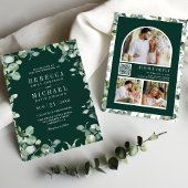 Eucalyptus Photo Collage QR Code Emerald Wedding Kaart