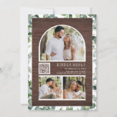 Eucalyptus Photo Collage QR Code Wood Wedding Kaart (Achterkant)