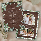 Eucalyptus Photo Collage QR Code Wood Wedding Kaart