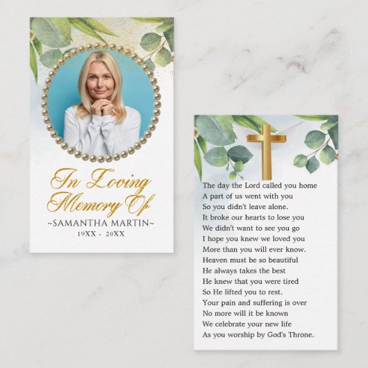 Eucalyptus Photo Funeral Prayer Kaart Visitekaartje (Voorkant / Achterkant)