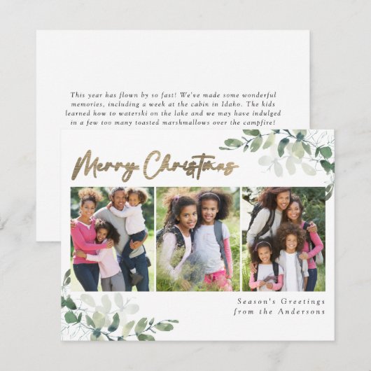 Eucalyptus Photo Gold Foil Merry kerst Feestdagenkaart (Voorkant / Achterkant)