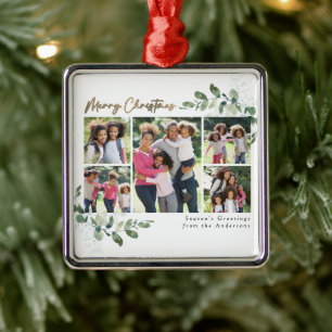 Eucalyptus Photo Gold Foil Merry kerst Metalen Ornament