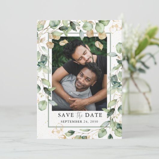 Eucalyptus Photo LGBTQ Save The Date (Staand voorkant)