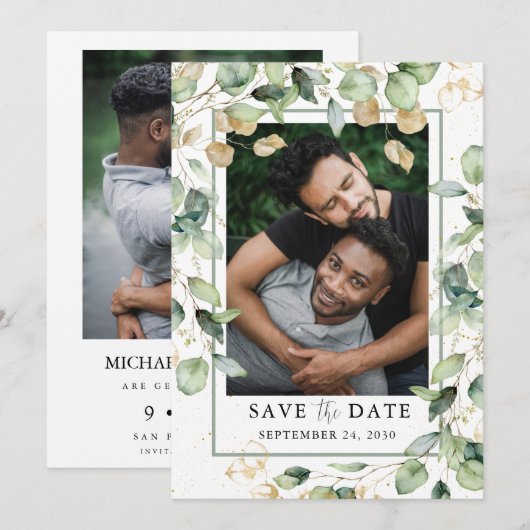 Eucalyptus Photo LGBTQ Save The Date (Voorkant / Achterkant)