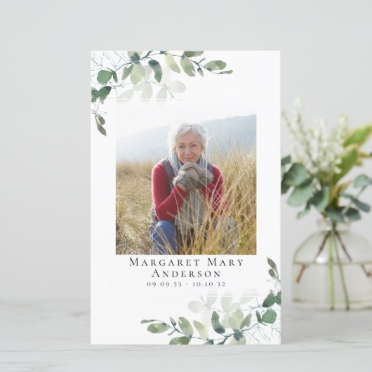 Eucalyptus Photo Memorial Service-programma (Staand voorkant)