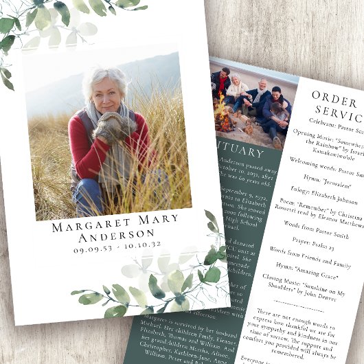 Eucalyptus Photo Memorial Service-programma