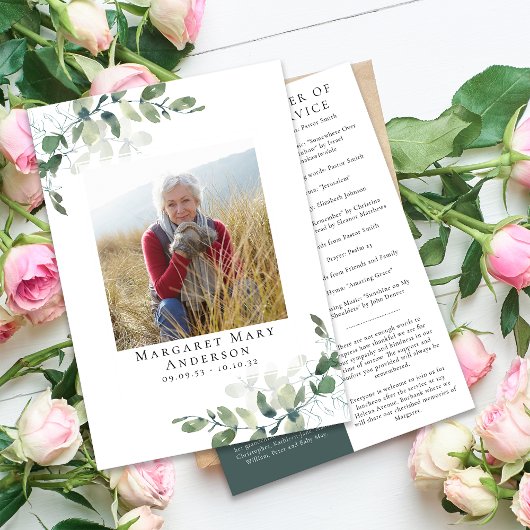 Eucalyptus Photo Memorial Service-programma Programmakaart