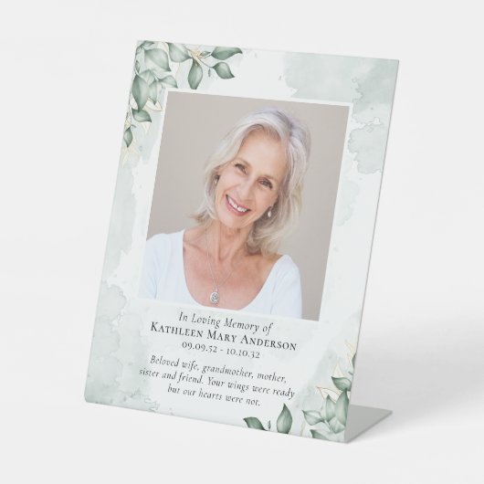 Eucalyptus Photo Memorial Tribute Reclamebord Met Voetstuk (Voorkant)