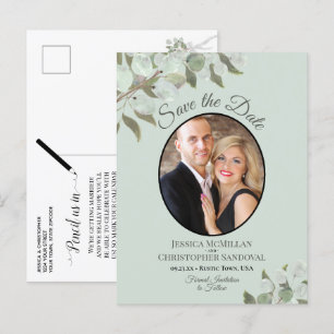 Eucalyptus & Photo Mint Wedding Save the Date Aankondigingskaart