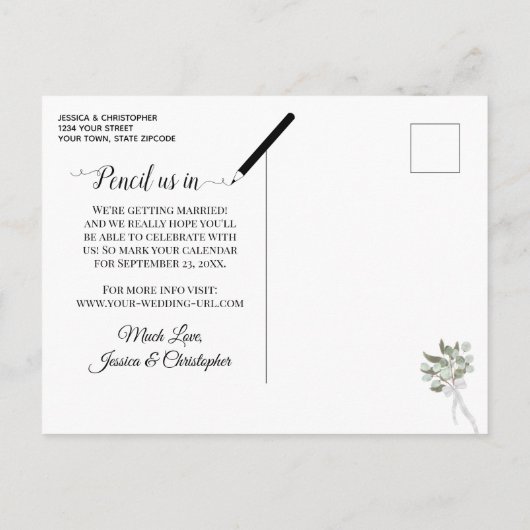 Eucalyptus & Photo Mint Wedding Save the Date Aankondigingskaart (Achterkant)