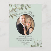 Eucalyptus & Photo Mint Wedding Save the Date Aankondigingskaart (Voorkant)