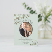 Eucalyptus & Photo Mint Wedding Save the Date Aankondigingskaart (Staand voorkant)