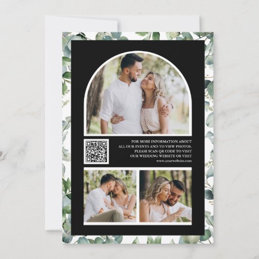 Eucalyptus Photo QR Code Black Wedding Save The Date (Achterkant)