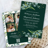 Eucalyptus Photo QR Code Emerald Green Wedding Kaart