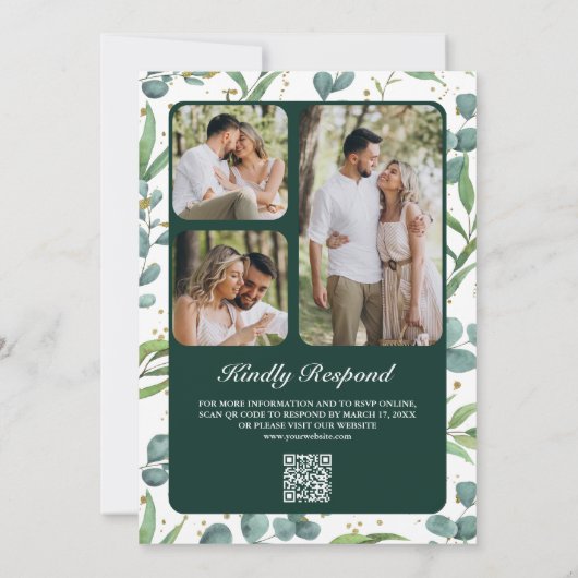 Eucalyptus Photo QR Code Emerald Green Wedding Kaart (Achterkant)