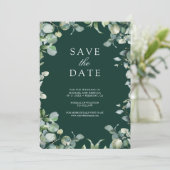 Eucalyptus Photo QR Code Emerald Green Wedding Save The Date (Staand voorkant)
