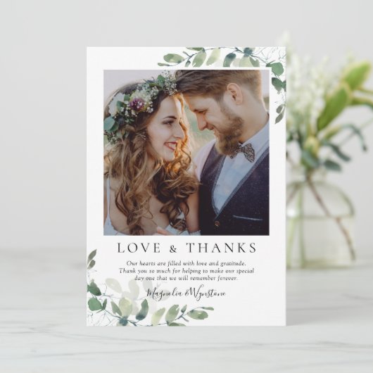 Eucalyptus Photo Weddenschap Bedankkaart (Staand voorkant)
