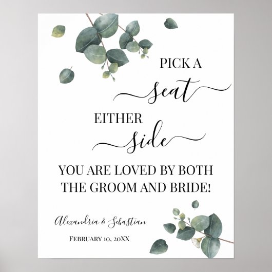 Eucalyptus Pick A Seat Beide Side Weduwen Sign Poster (Voorkant)