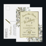 Eucalyptus & Pine Boho Gold Wedding Save the Date Aankondigingskaart<br><div class="desc">Dit mooie sparen de date briefkaart is zo ontworpen dat je vrienden en familie een idee krijgen van je trouwdatum. Het bijschilderende handbeschilderde ontwerp van de waterverf bevat bladsprig van eucalyptusbladeren en pijnboomtakken in grijsgroene tinten en gouden tinten, waarbij de datum wordt afgelezen op een lichtgele of goudkleurige achtergrond. Op...</div>