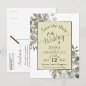 Eucalyptus & Pine Boho Gold Wedding Save the Date Aankondigingskaart (Voorkant / Achterkant)