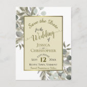 Eucalyptus & Pine Boho Gold Wedding Save the Date Aankondigingskaart (Voorkant)