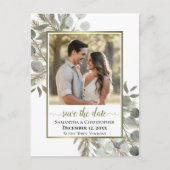 Eucalyptus & Pine Bruiloft Bewaar de datum Foto Aankondigingskaart (Voorkant)