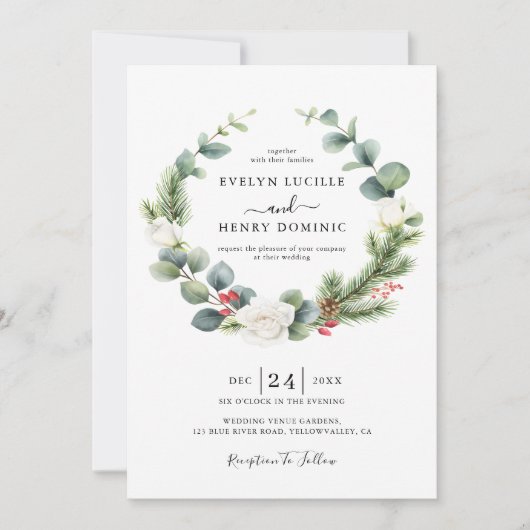 Eucalyptus Pine Greenery Krans Evergreen Huwelijk Kaart (Voorkant)